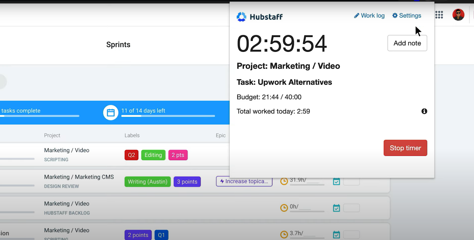 Hubstaff extension activity percentage