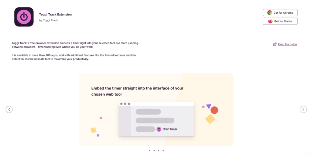 Toggl Track browser extension popup