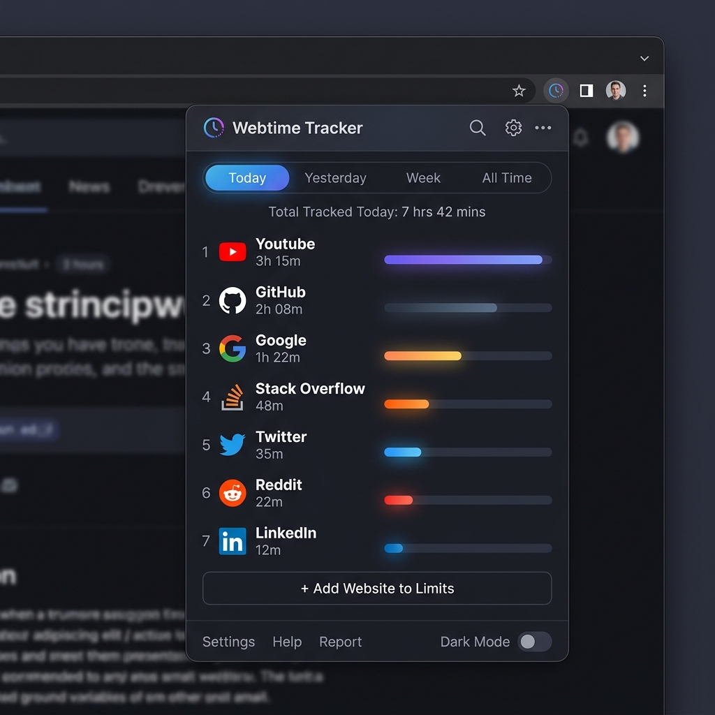 Webtime Tracker domains bar list popup